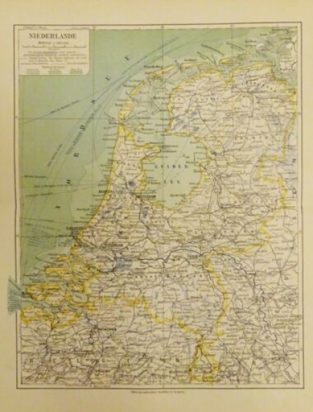 1899 - alter Druck - Landkarte Niederlande (Maßstab: 1: 1 300 000)